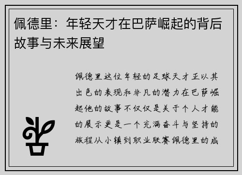 佩德里：年轻天才在巴萨崛起的背后故事与未来展望