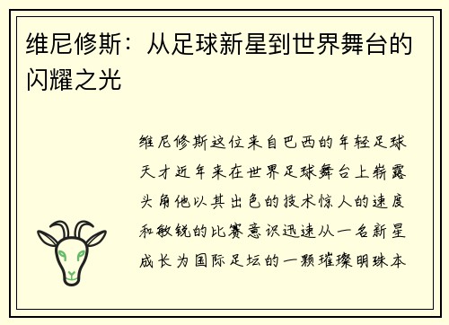 维尼修斯：从足球新星到世界舞台的闪耀之光