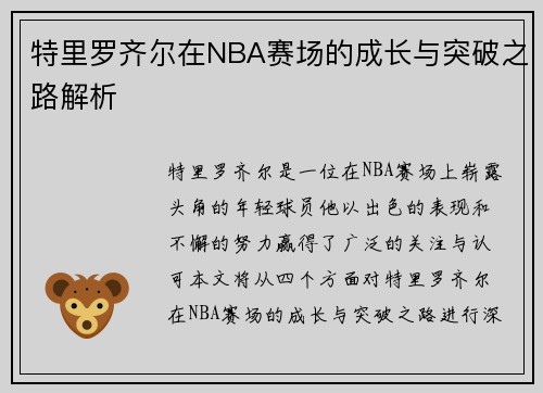 特里罗齐尔在NBA赛场的成长与突破之路解析